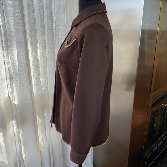 Vintage 80s jacket, chocolate brown blazer, yellow decorative stitches, 6 (S/M) - Picture 8 of 10